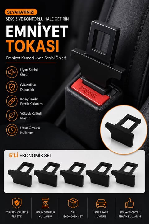 5 adet universal araç kemeri tokası yük ve evcil hayvan taşımacılığı için