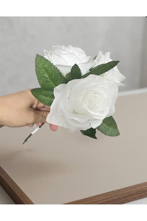 3 adet Yapay Beyaz Gül Konvoy Süsü Gelin Arabası Süsü