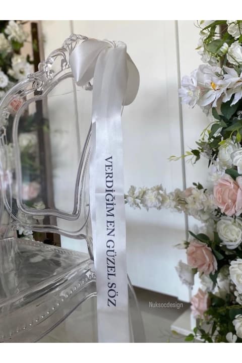 1 Adet Gelin 1 Adet Damat Sandalye Kurdelesi Söz Nişan Dekor Kurdelesi