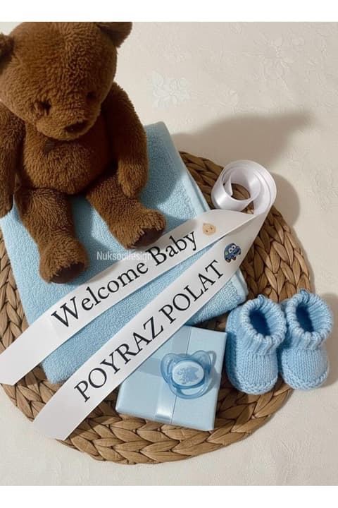 Hoşgeldin Bebek Kurdelesi hediyelik yenidoğan bebek hazırlık bohçası