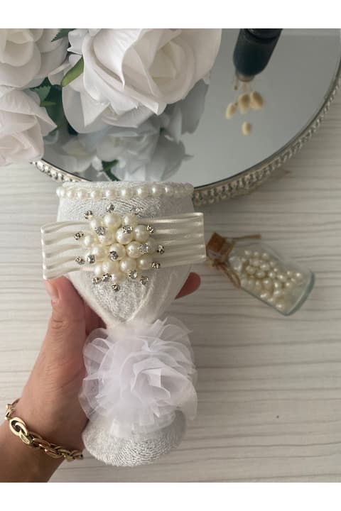 Beyaz Nikah Düğün için Kurdele Süslemeli İğnelik Kına Gecesi Sünnet Damat Söz Nişan Brıde