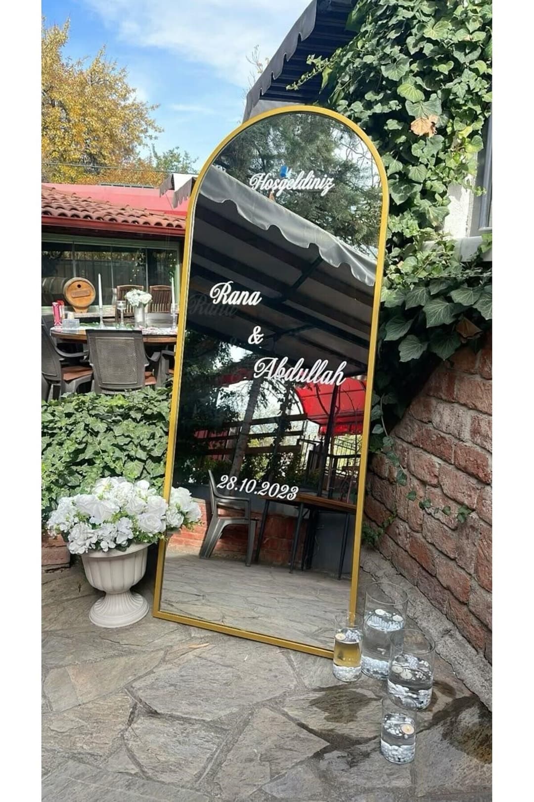 Düğün Nişan Söz Kına Ayna Yazısı 35 cm Kişiselleştirilebilir Organizasyon Beyaz Sticker