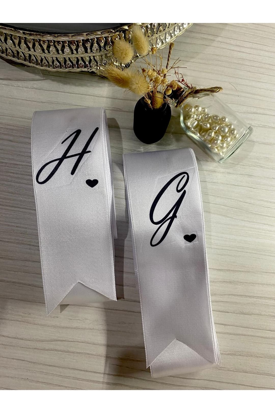 Nişan Düğün Gelin Damat İsimli Kalp Detaylı Takı Kurdelesi