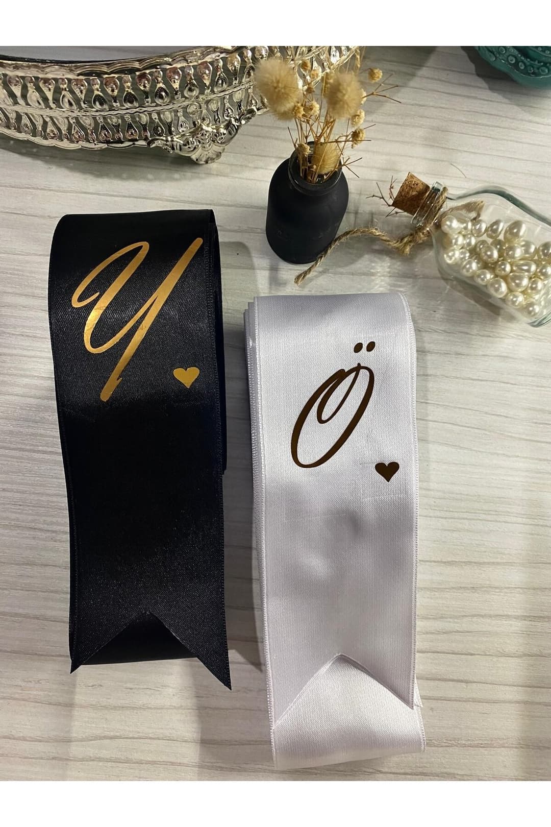 Nişan Düğün Gelin Damat İsimli Kalp Detaylı Takı Kurdelesi