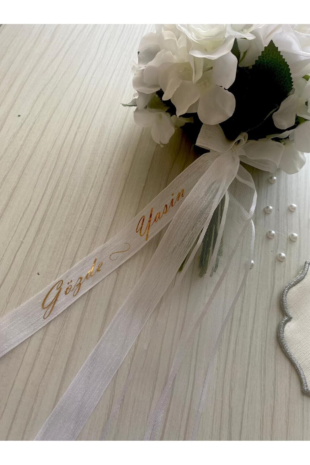 İsimli Gelin Çiçeği Kurdelesi Düğün Nikah Kına Hediyelik Bride